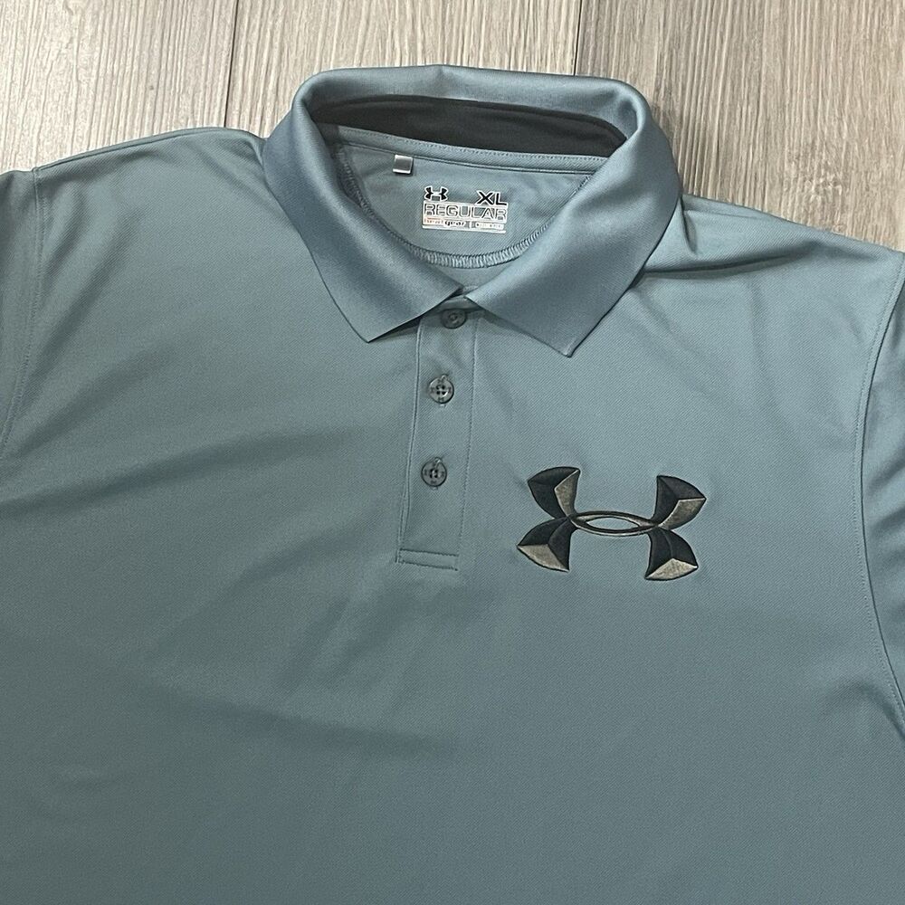 Under Armour Heatgear Polo Shirt Men's XL Green Big Logo 96 Performance Golf